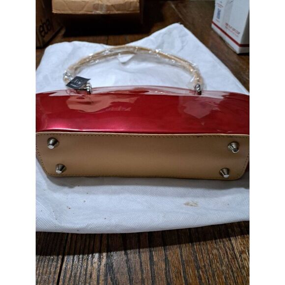 New Beijo Over the Moon Red Berry Tan Purse Handbag Shoulder Bag Pocket Book - Picture 4 of 12